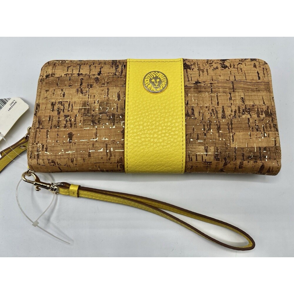 NWT Anne Klein Faux Cork Zip Around Organizer Wallet Wristlet Yellow AKH3391